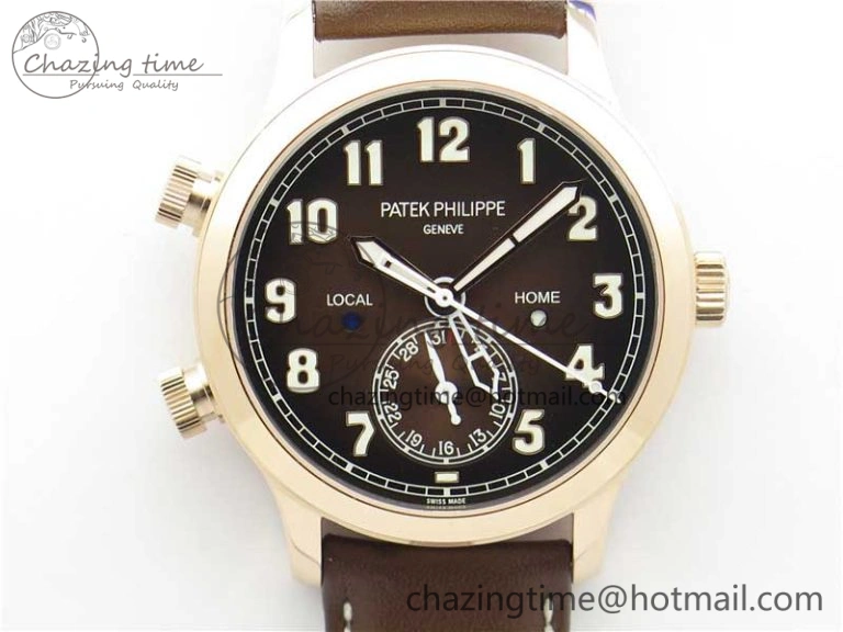 Calatrava 5524R Pilot Travel Time RG GRF Brown Dial on Brown Leather Strap A324 V2