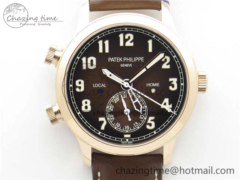 Calatrava 5524R Pilot Travel Time RG GRF Brown Dial on Brown Leather Strap A324 V2