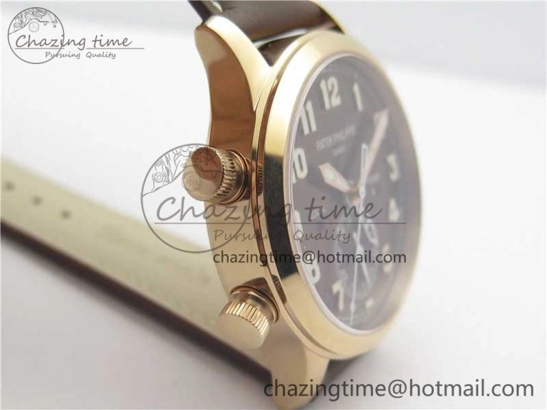 Calatrava 5524R Pilot Travel Time RG GRF Brown Dial on Brown Leather Strap MIYOTA 9015