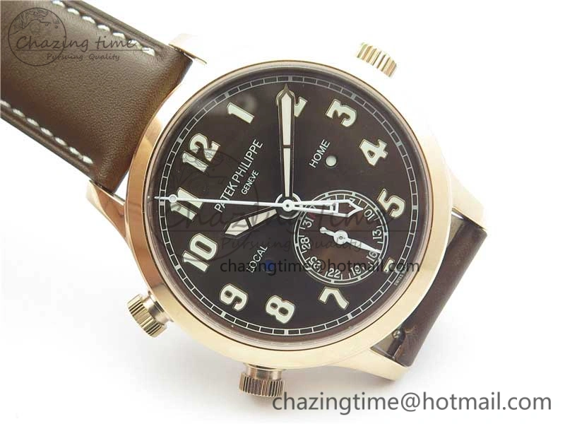 Calatrava 5524R Pilot Travel Time RG GRF Brown Dial on Brown Leather Strap MIYOTA 9015