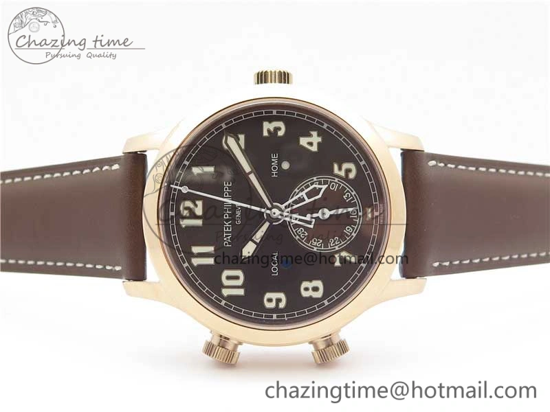 Calatrava 5524R Pilot Travel Time RG GRF Brown Dial on Brown Leather Strap MIYOTA 9015