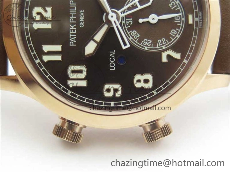 Calatrava 5524R Pilot Travel Time RG GRF Brown Dial on Brown Leather Strap MIYOTA 9015
