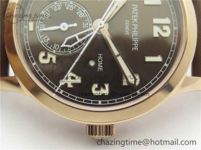 Calatrava 5524R Pilot Travel Time RG GRF Brown Dial on Brown Leather Strap MIYOTA 9015