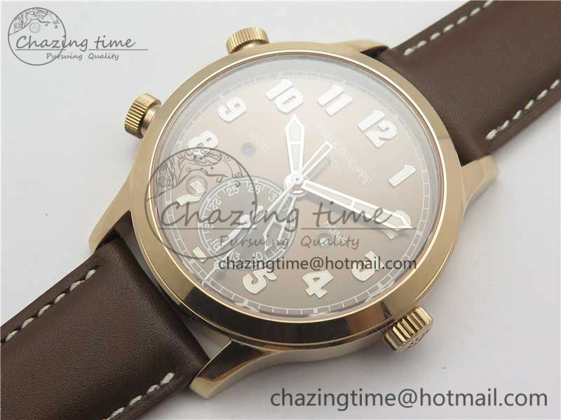 Calatrava 5524R Pilot Travel Time RG GRF Brown Dial on Brown Leather Strap MIYOTA 9015