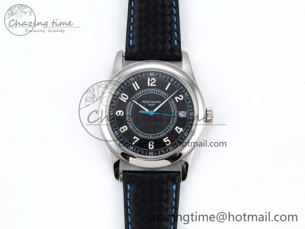 Calatrava 6007G SS PPF 1:1 Best Edition Black Blue Dial on Black Leather Strap 330CS