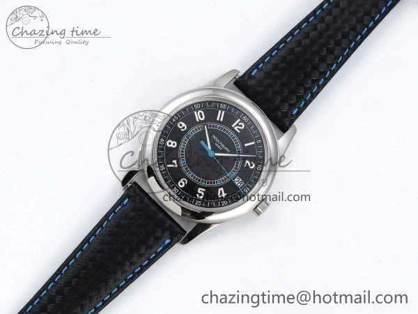 Calatrava 6007G SS PPF 1:1 Best Edition Black Blue Dial on Black Leather Strap 330CS