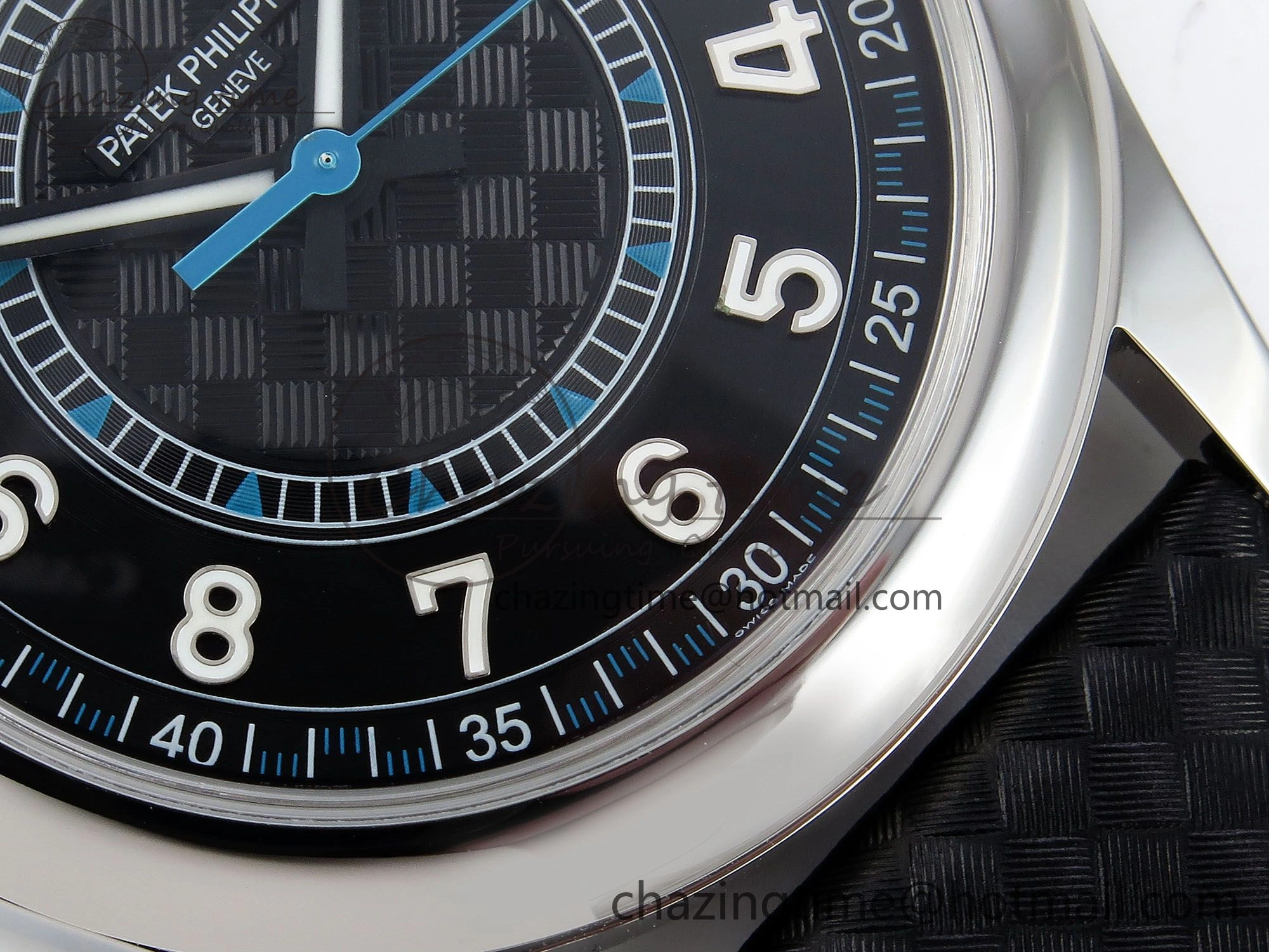 Calatrava 6007G SS PPF 1:1 Best Edition Black Blue Dial on Black Leather Strap 330CS