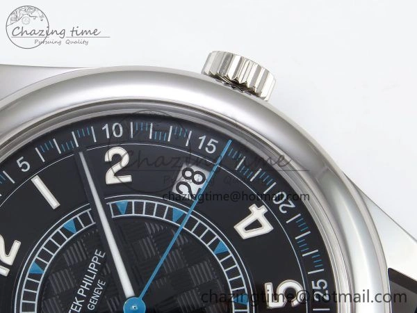 Calatrava 6007G SS PPF 1:1 Best Edition Black Blue Dial on Black Leather Strap 330CS