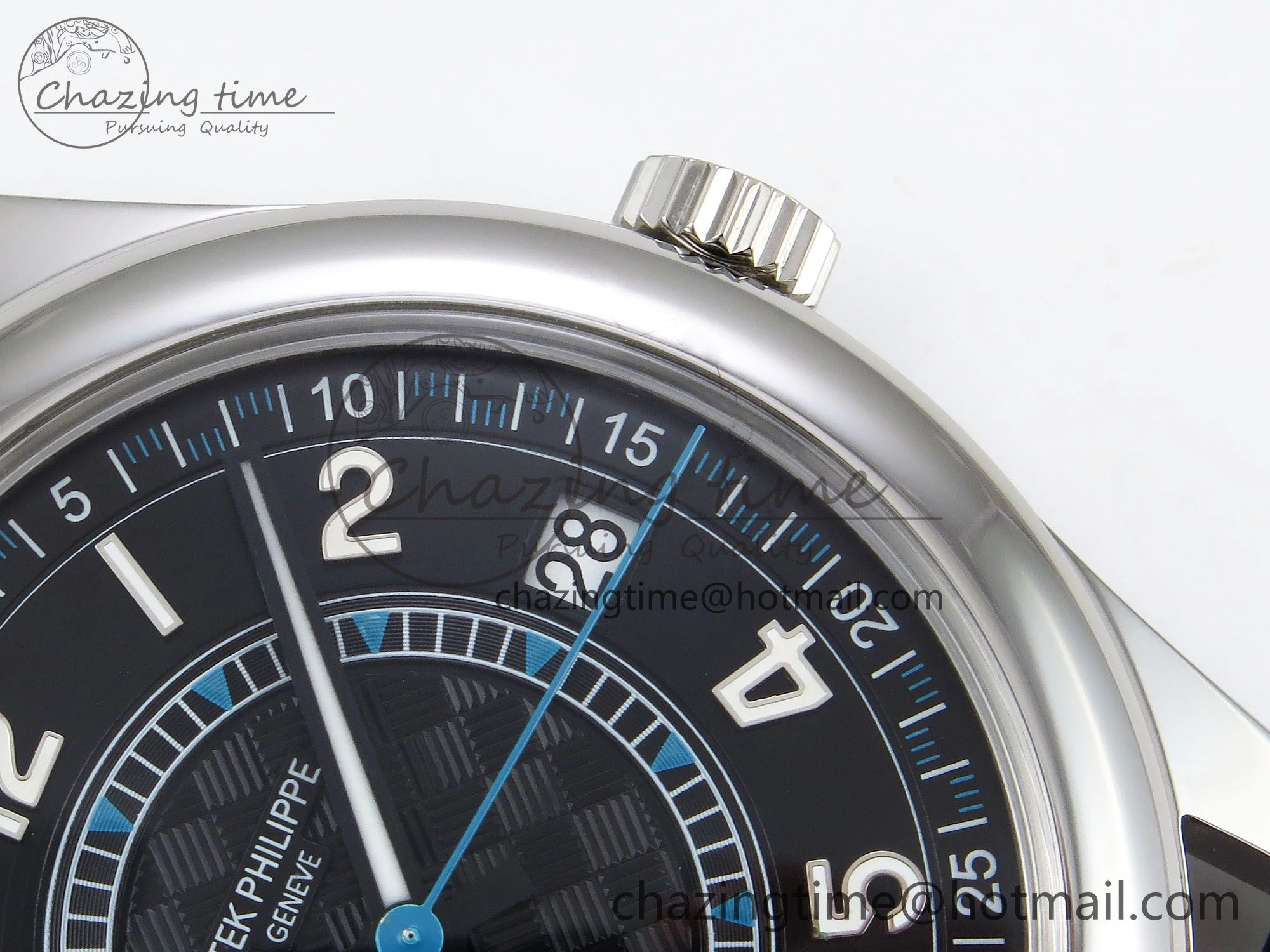 Calatrava 6007G SS PPF 1:1 Best Edition Black Blue Dial on Black Leather Strap 330CS
