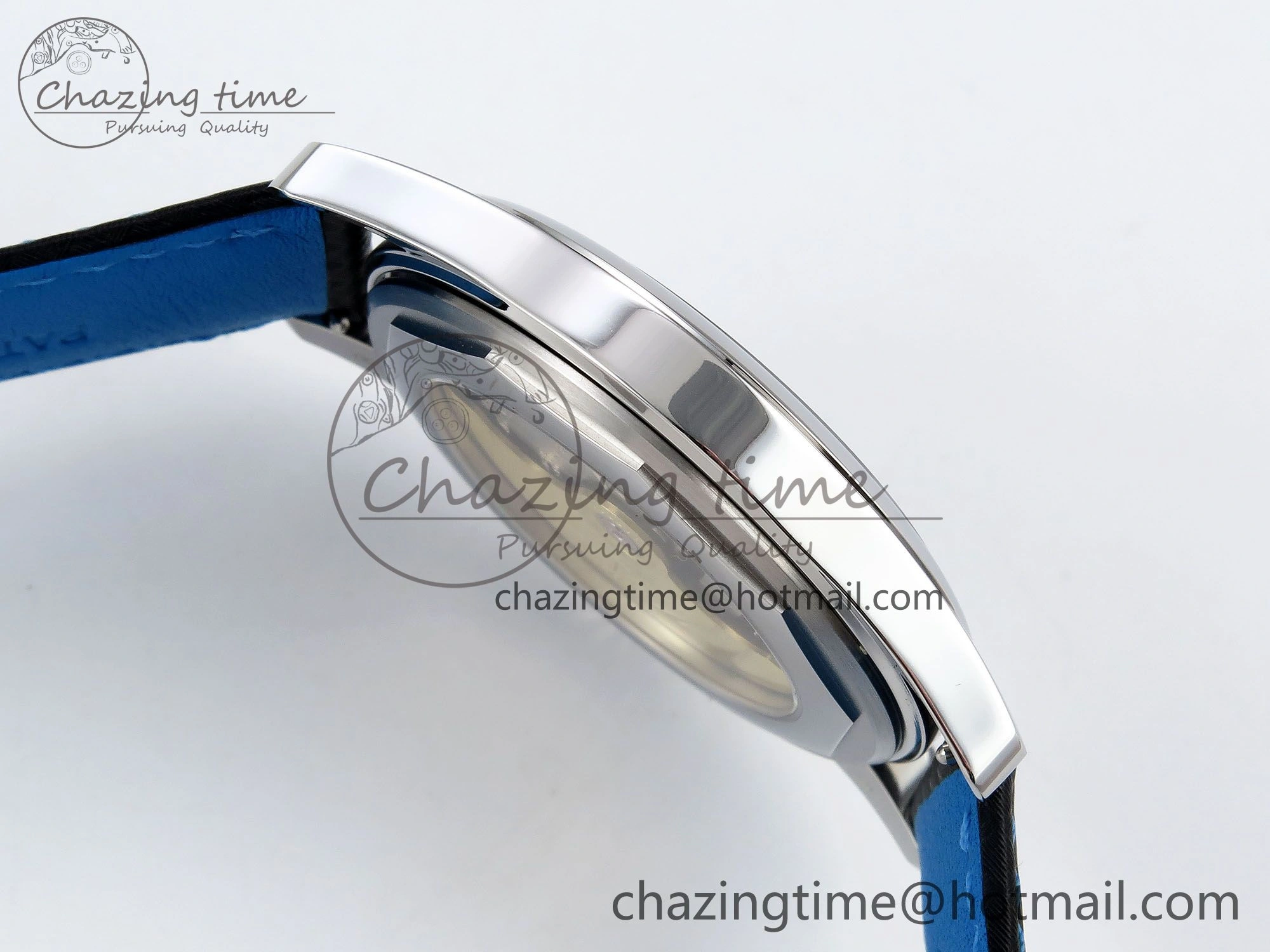Calatrava 6007G SS PPF 1:1 Best Edition Black Blue Dial on Black Leather Strap 330CS