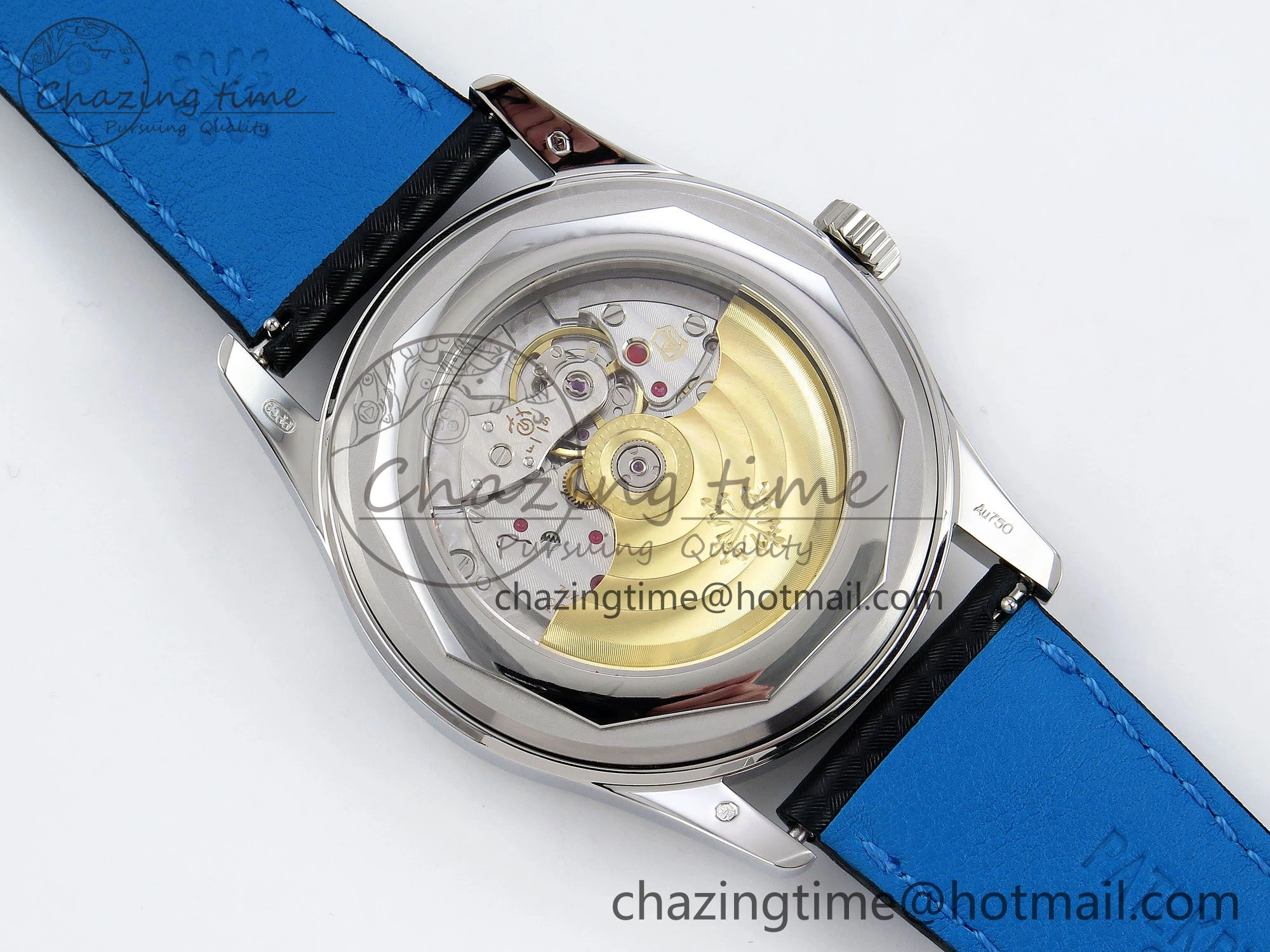 Calatrava 6007G SS PPF 1:1 Best Edition Black Blue Dial on Black Leather Strap 330CS