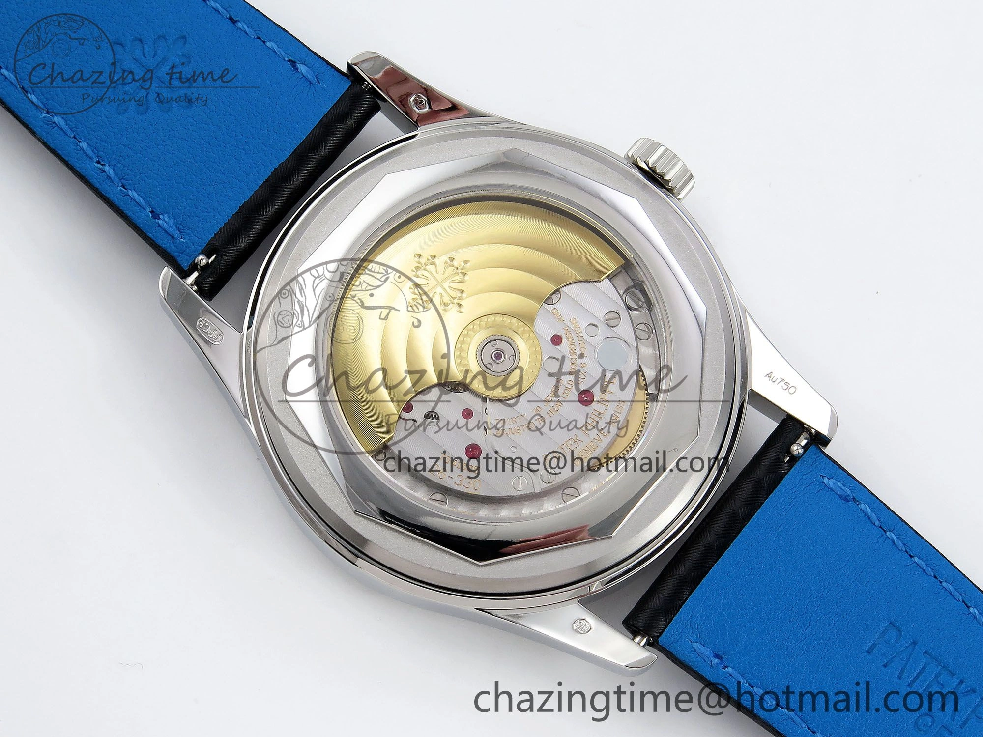 Calatrava 6007G SS PPF 1:1 Best Edition Black Blue Dial on Black Leather Strap 330CS