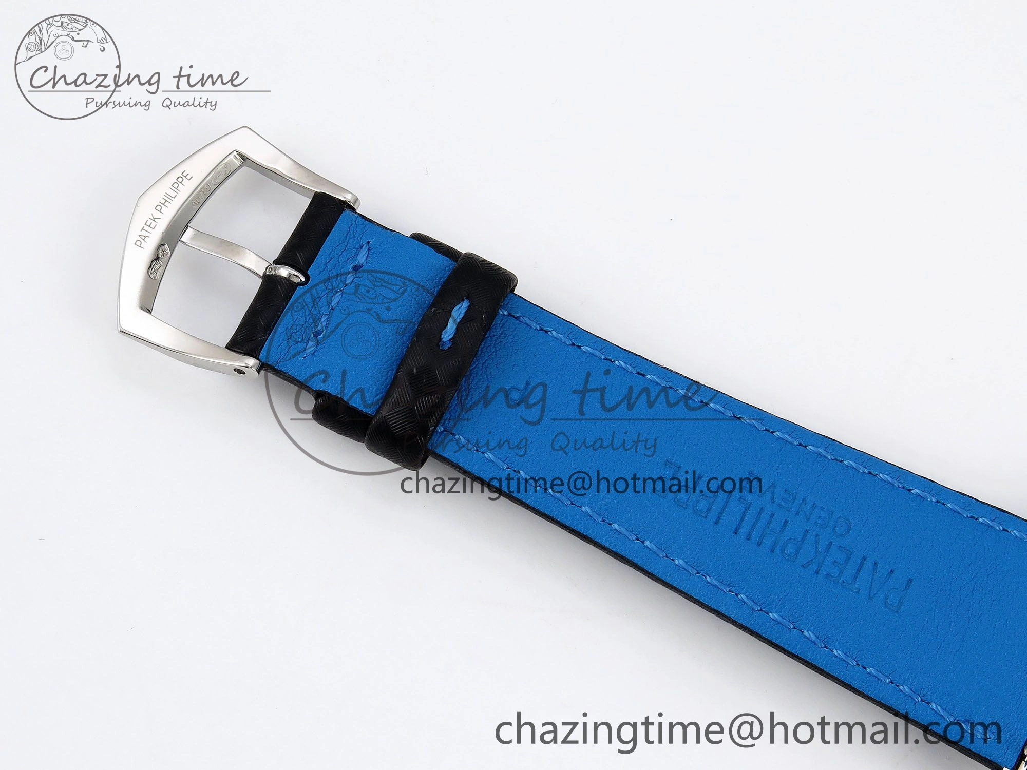 Calatrava 6007G SS PPF 1:1 Best Edition Black Blue Dial on Black Leather Strap 330CS