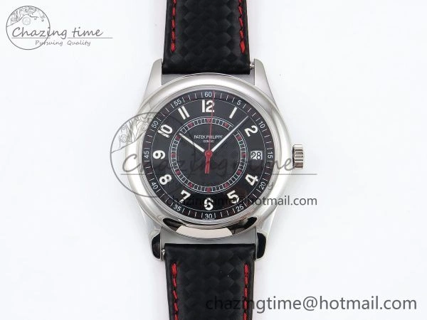 Calatrava 6007G SS PPF 1:1 Best Edition Black Red Dial on Black Leather Strap 330CS