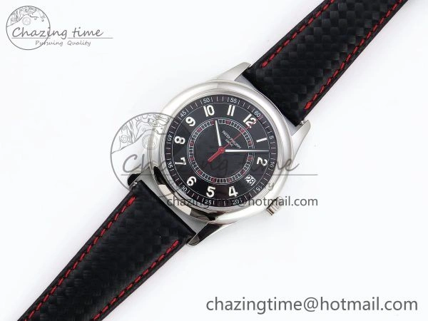 Calatrava 6007G SS PPF 1:1 Best Edition Black Red Dial on Black Leather Strap 330CS