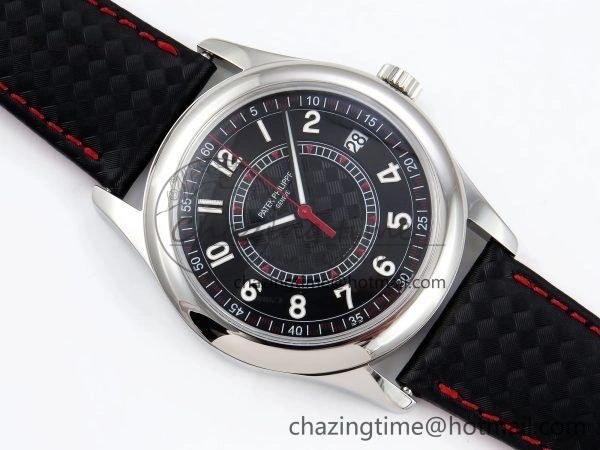 Calatrava 6007G SS PPF 1:1 Best Edition Black Red Dial on Black Leather Strap 330CS