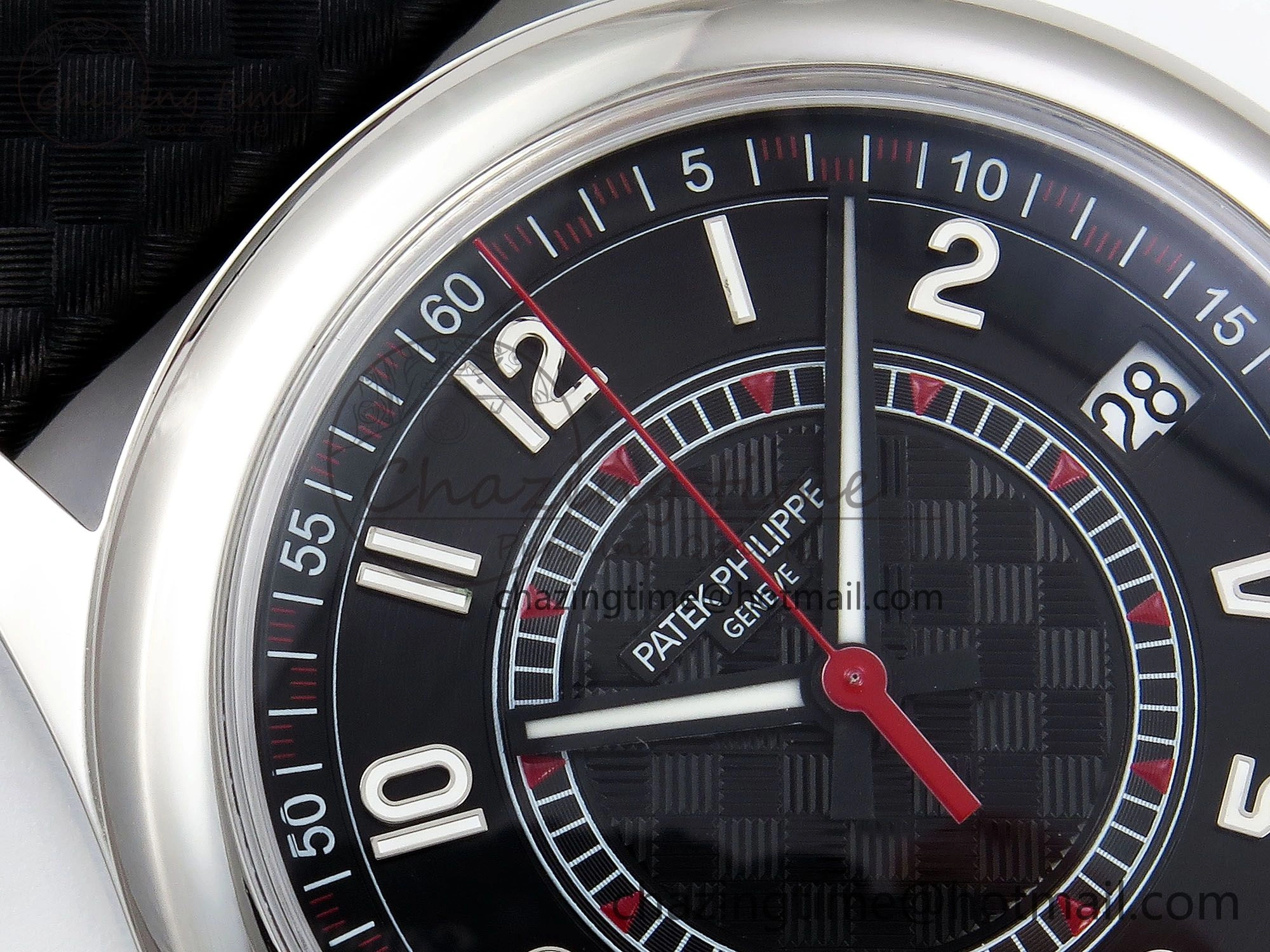 Calatrava 6007G SS PPF 1:1 Best Edition Black Red Dial on Black Leather Strap 330CS
