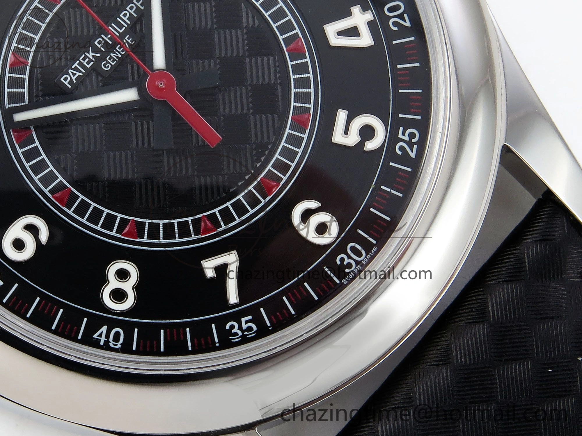 Calatrava 6007G SS PPF 1:1 Best Edition Black Red Dial on Black Leather Strap 330CS