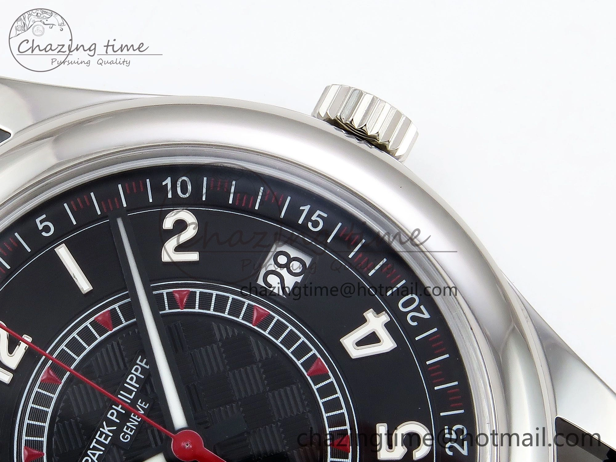 Calatrava 6007G SS PPF 1:1 Best Edition Black Red Dial on Black Leather Strap 330CS