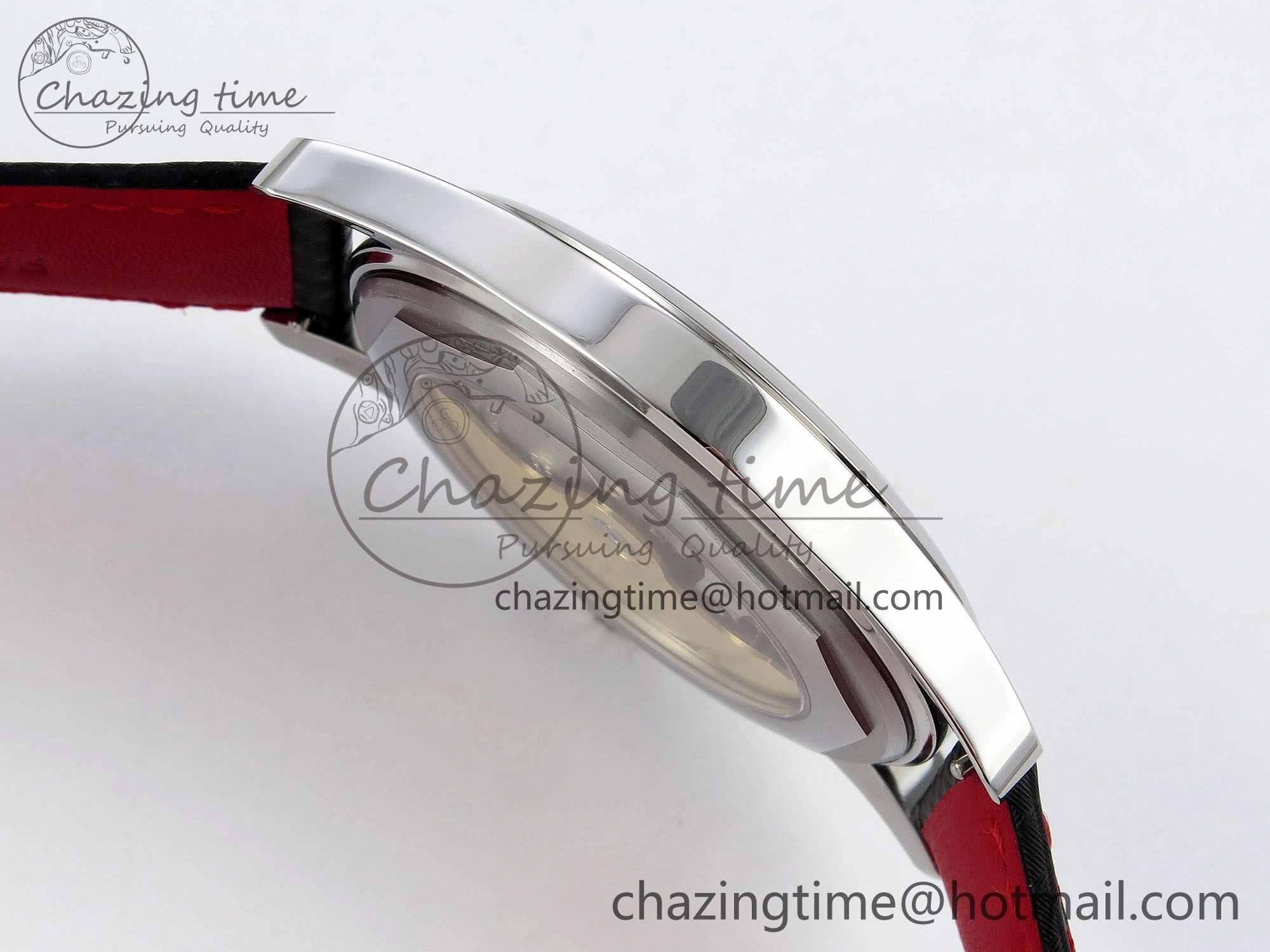 Calatrava 6007G SS PPF 1:1 Best Edition Black Red Dial on Black Leather Strap 330CS