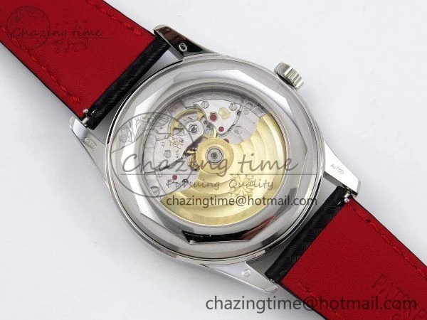 Calatrava 6007G SS PPF 1:1 Best Edition Black Red Dial on Black Leather Strap 330CS