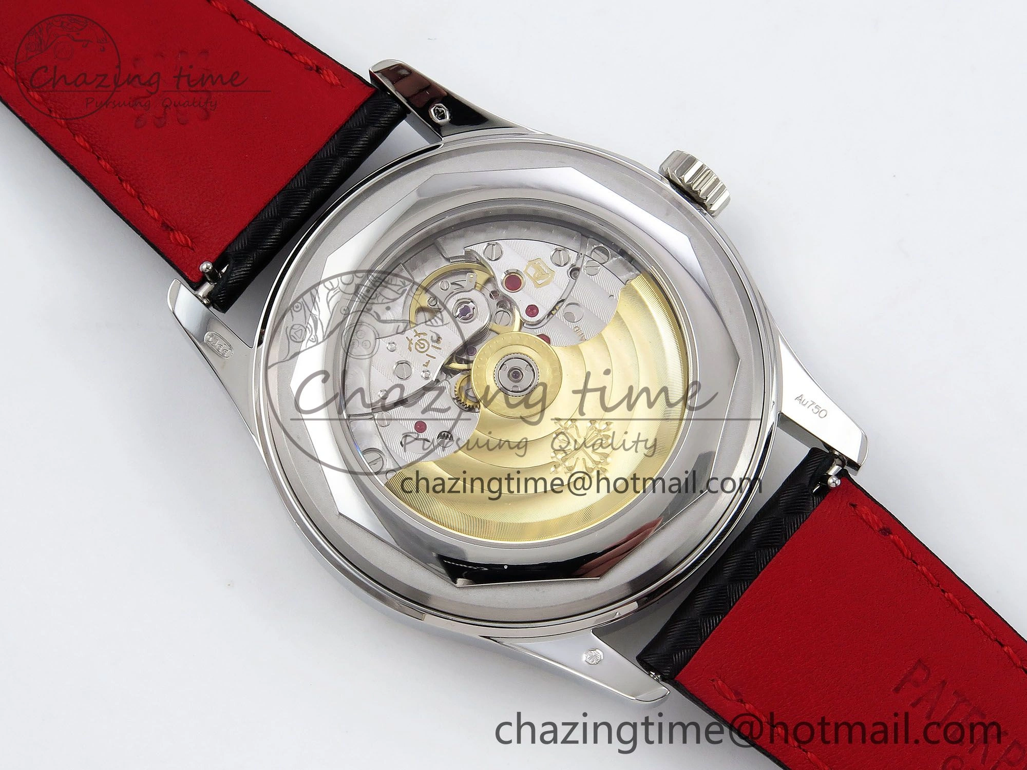 Calatrava 6007G SS PPF 1:1 Best Edition Black Red Dial on Black Leather Strap 330CS