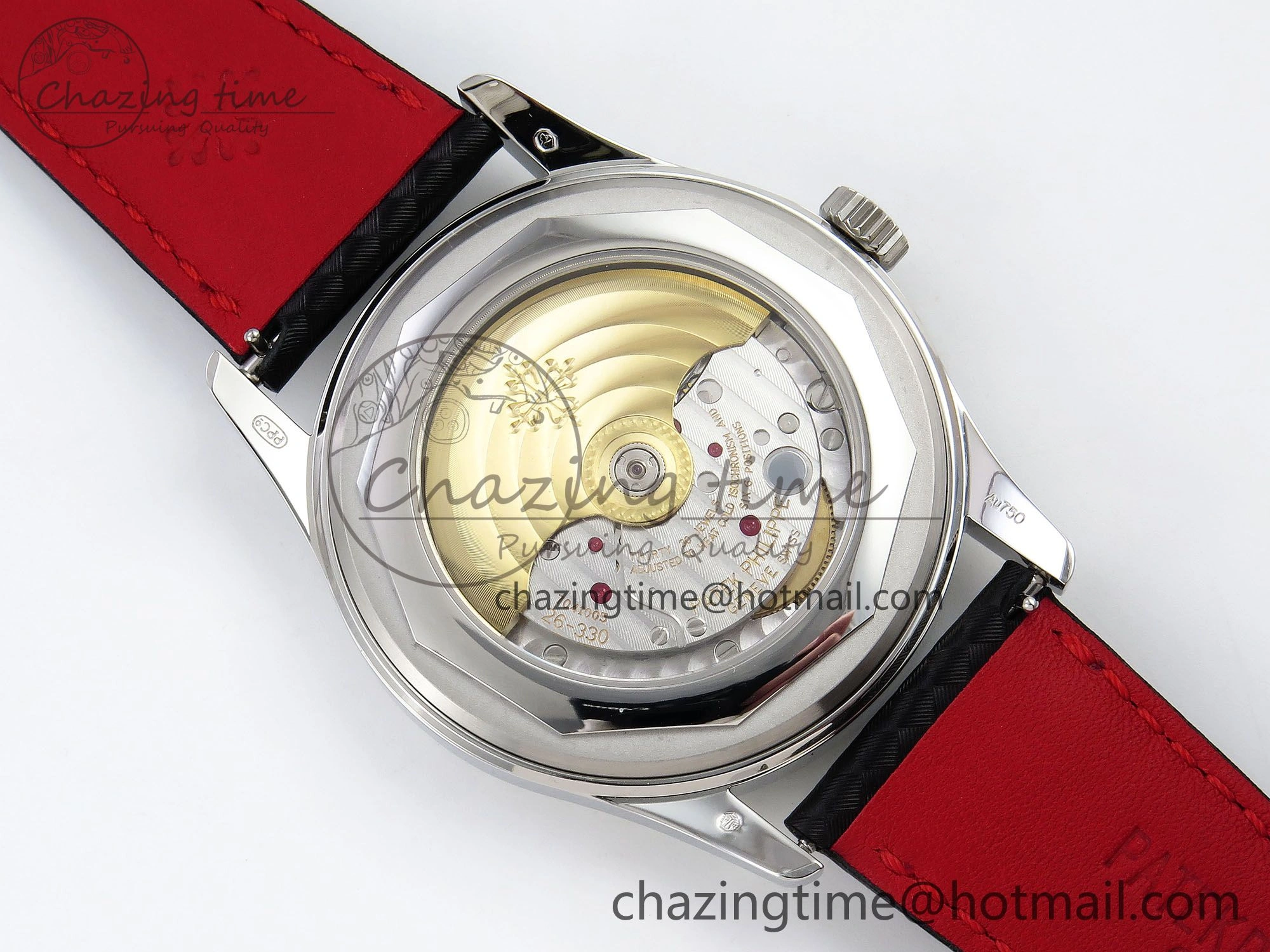 Calatrava 6007G SS PPF 1:1 Best Edition Black Red Dial on Black Leather Strap 330CS