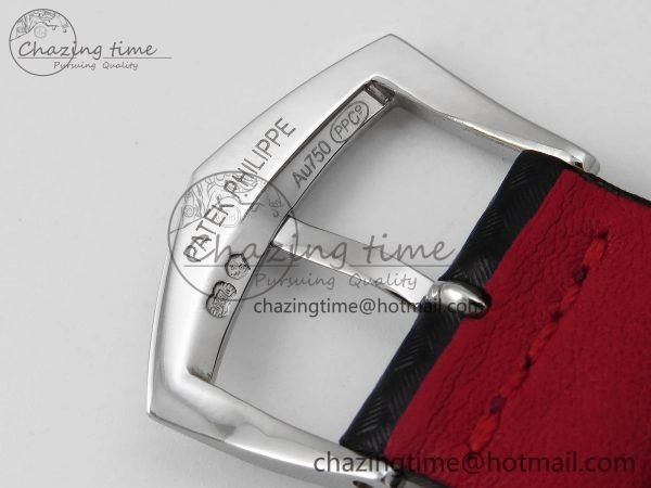 Calatrava 6007G SS PPF 1:1 Best Edition Black Red Dial on Black Leather Strap 330CS