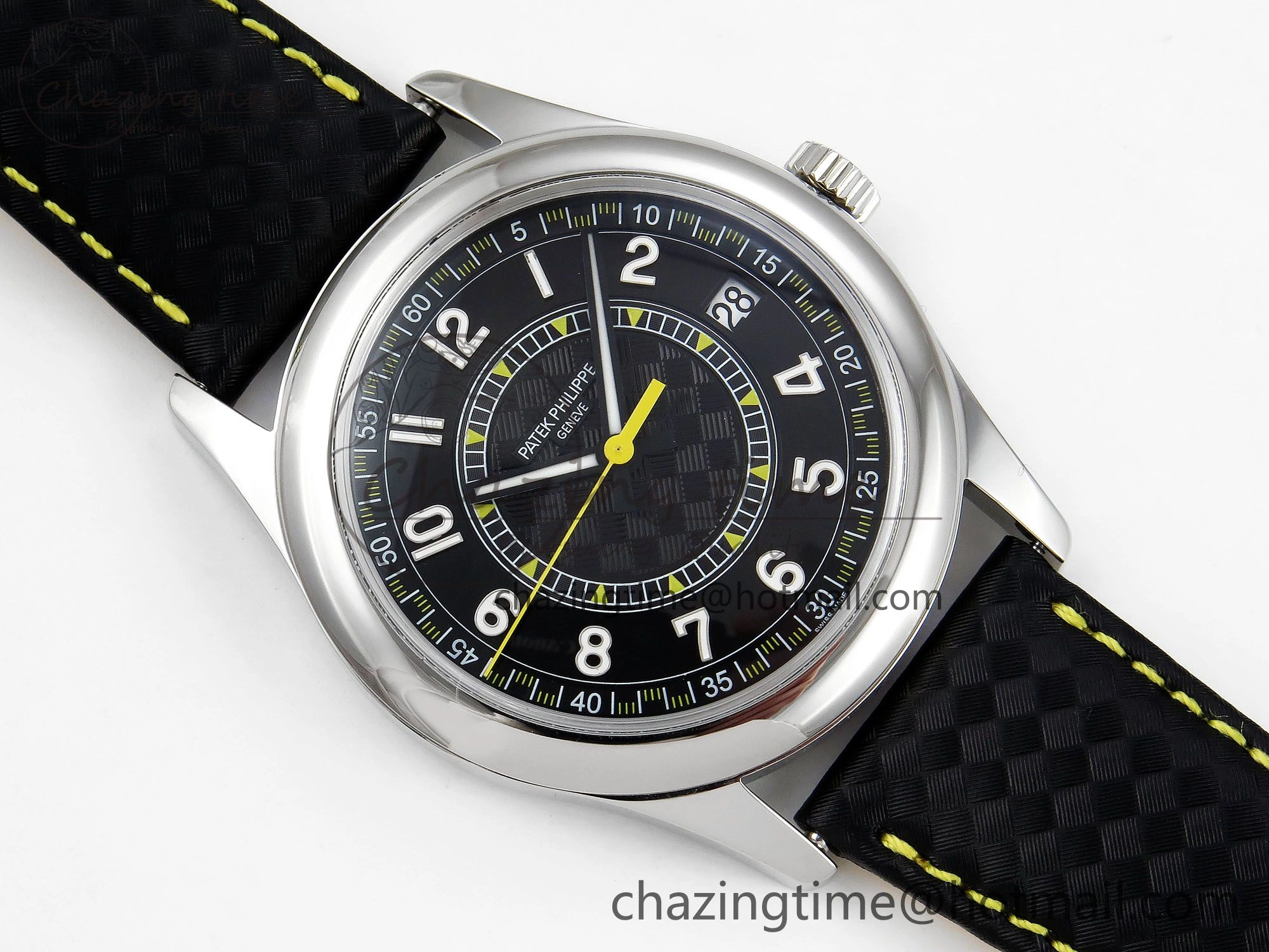 Calatrava 6007G SS PPF 1:1 Best Edition Black Yellow Dial on Black Leather Strap 330CS