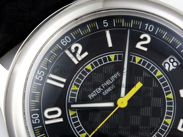 Calatrava 6007G SS PPF 1:1 Best Edition Black Yellow Dial on Black Leather Strap 330CS
