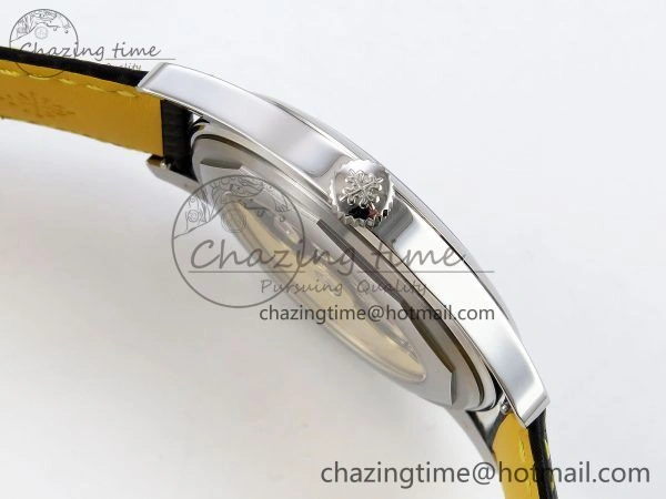 Calatrava 6007G SS PPF 1:1 Best Edition Black Yellow Dial on Black Leather Strap 330CS