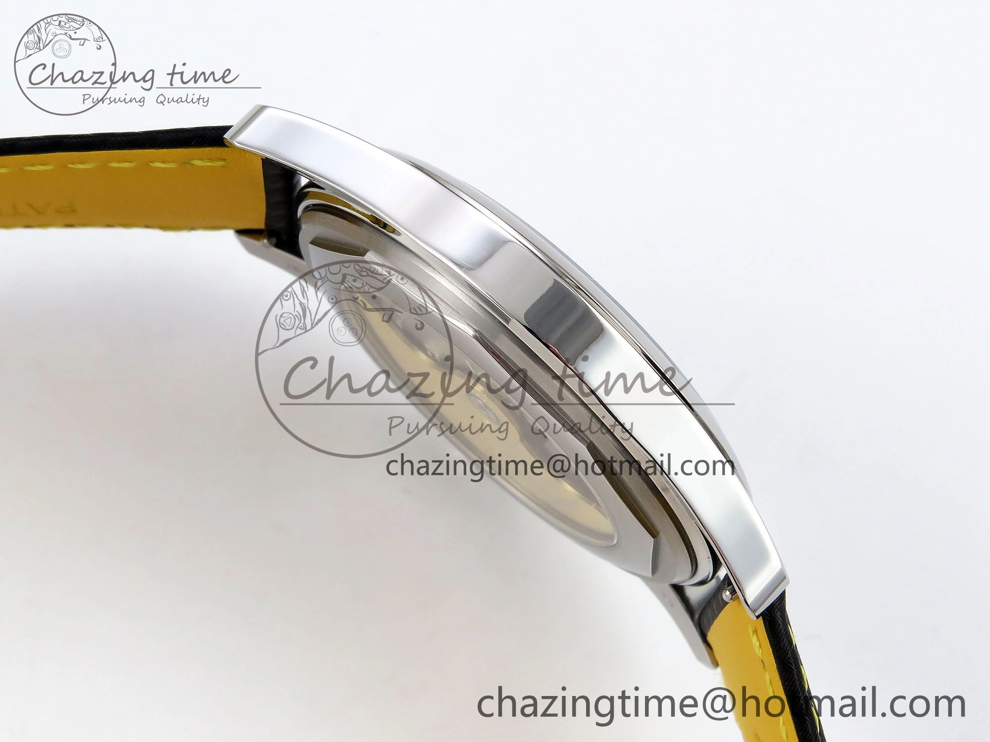 Calatrava 6007G SS PPF 1:1 Best Edition Black Yellow Dial on Black Leather Strap 330CS