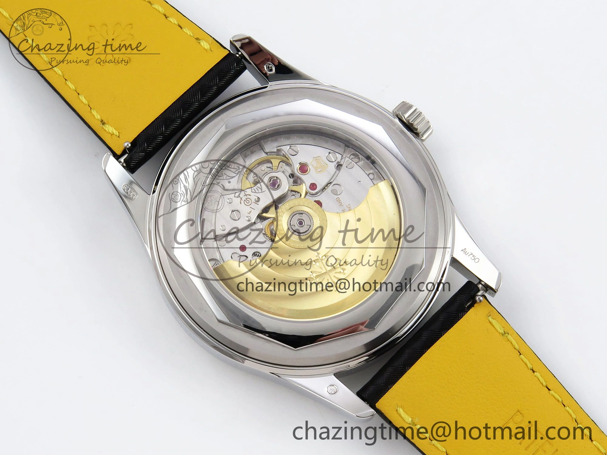 Calatrava 6007G SS PPF 1:1 Best Edition Black Yellow Dial on Black Leather Strap 330CS