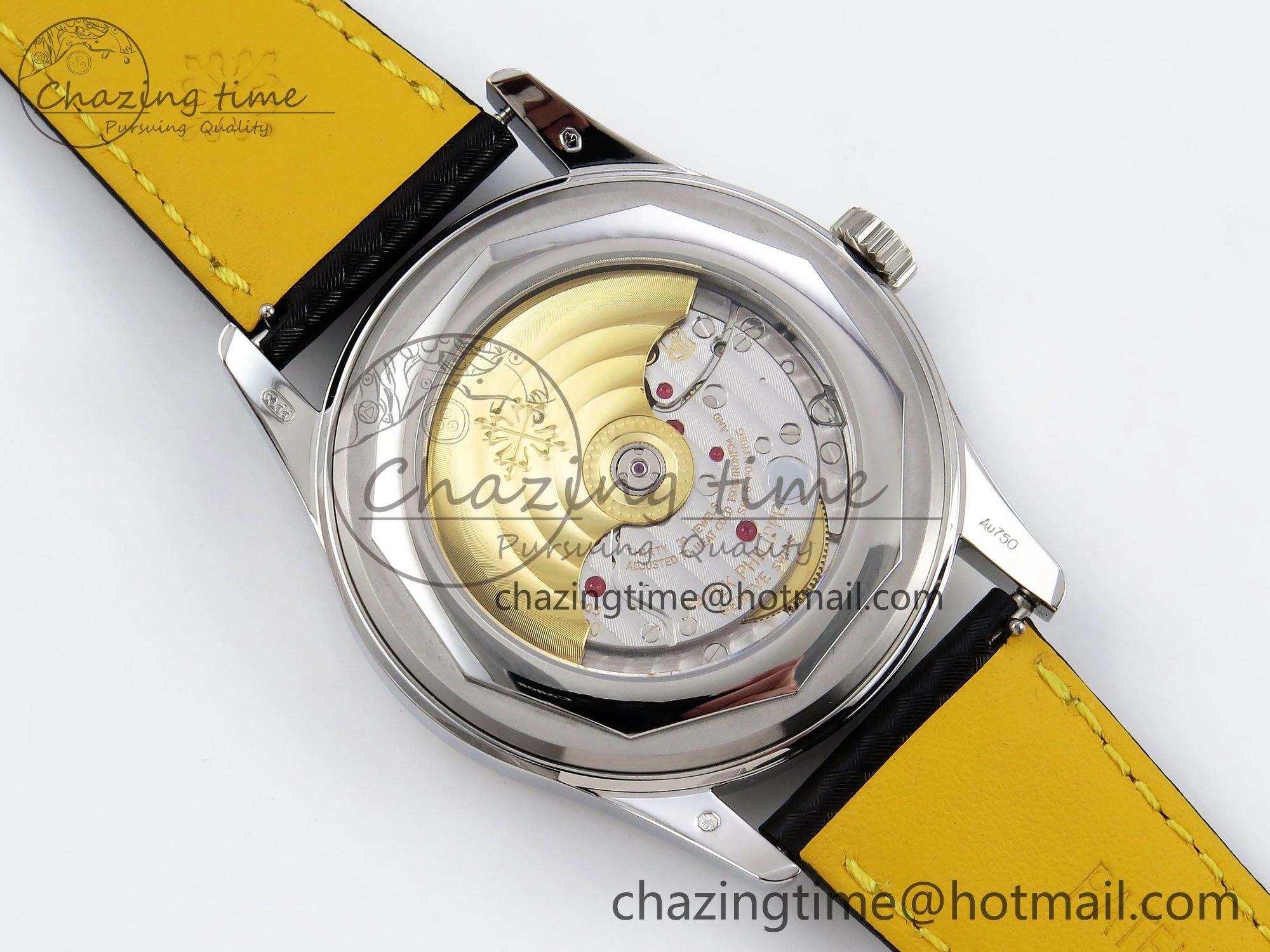 Calatrava 6007G SS PPF 1:1 Best Edition Black Yellow Dial on Black Leather Strap 330CS
