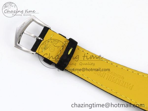 Calatrava 6007G SS PPF 1:1 Best Edition Black Yellow Dial on Black Leather Strap 330CS