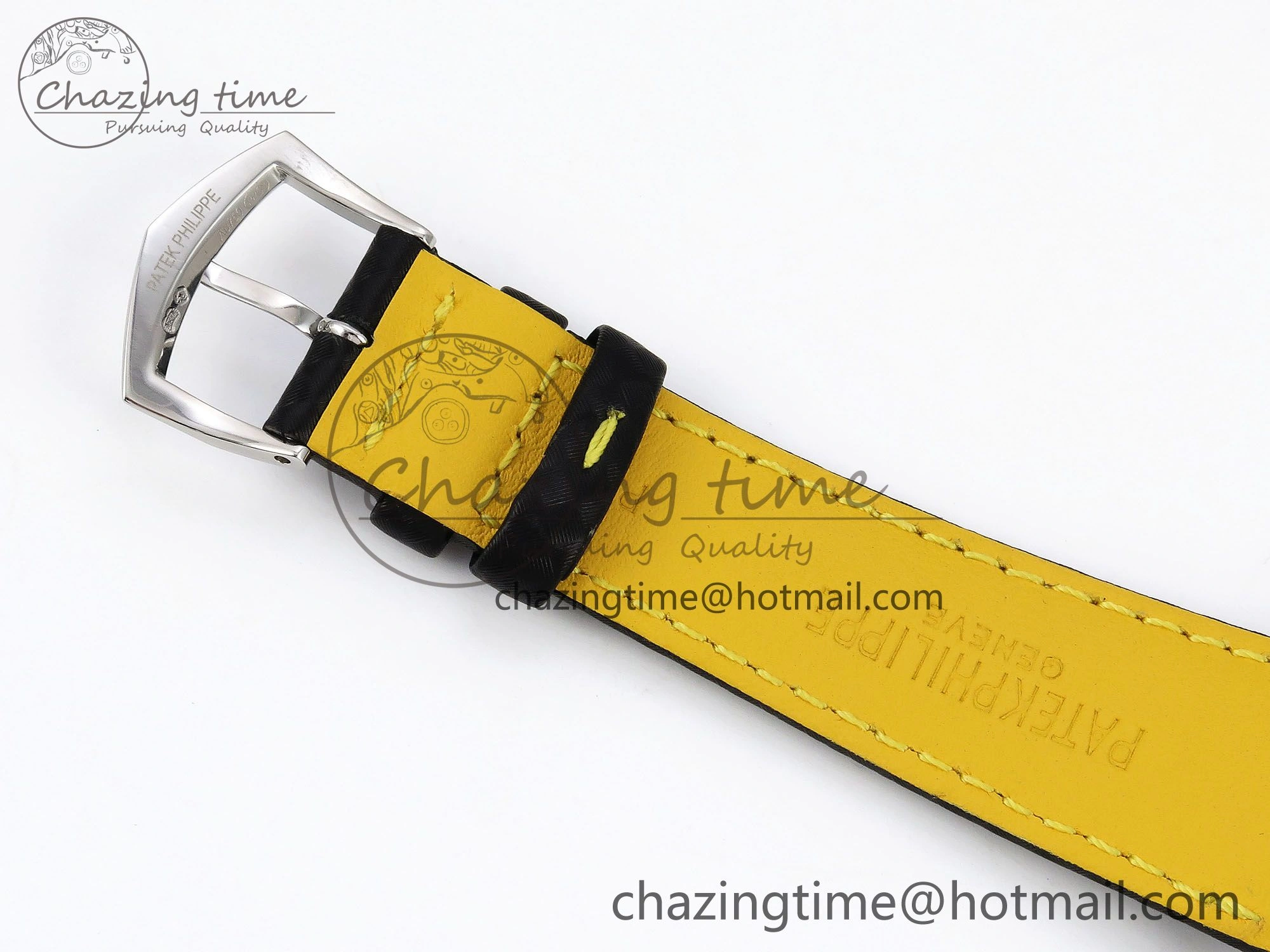 Calatrava 6007G SS PPF 1:1 Best Edition Black Yellow Dial on Black Leather Strap 330CS