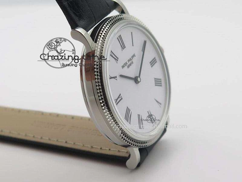 Calatrava Automatic SS SF Best Edition White Dial on Black Leather Strap A240(Micro-Rotor)