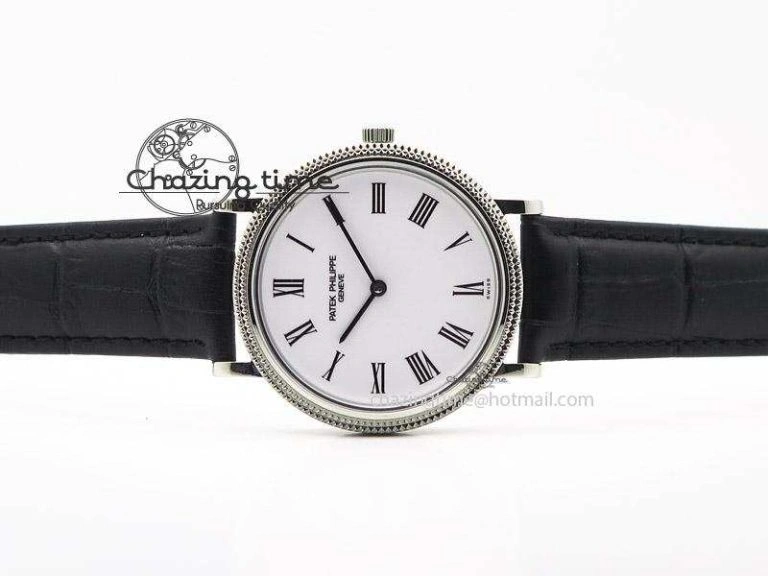 Calatrava Automatic SS SF Best Edition White Dial on Black Leather Strap A240(Micro-Rotor)