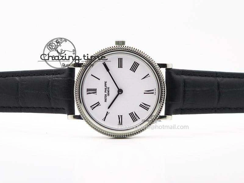 Calatrava Automatic SS SF Best Edition White Dial on Black Leather Strap A240(Micro-Rotor)