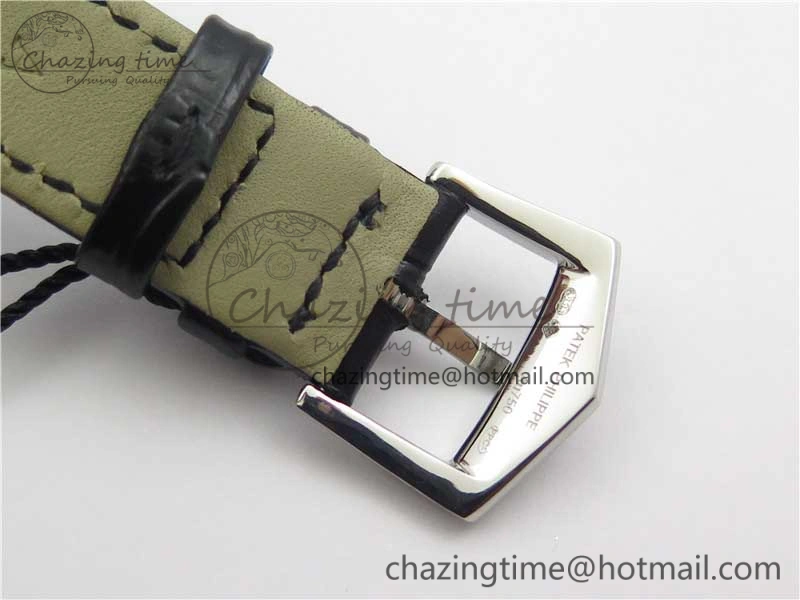 Calatrava Azulejos SS 5089G-61 FL Enamel Dial on Black Leather Strap