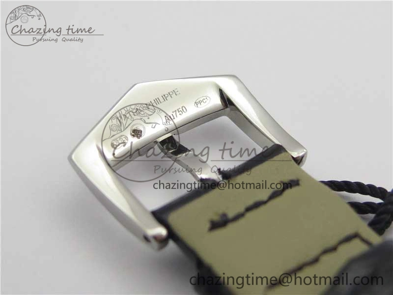 Calatrava Azulejos SS 5089G-61 FL Enamel Dial on Black Leather Strap