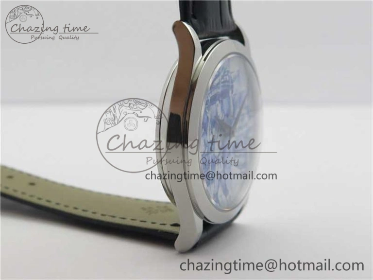 Calatrava Azulejos SS 5089G-61 FL Enamel Dial on Black Leather Strap