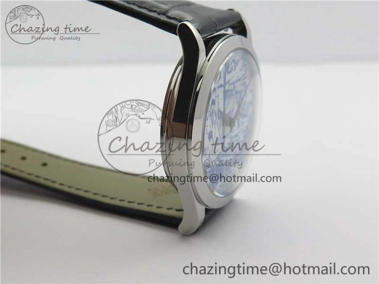 Calatrava Azulejos SS 5089G-62 FL Enamel Dial on Black Leather Strap
