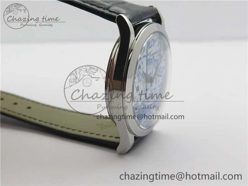 Calatrava Azulejos SS 5089G-62 FL Enamel Dial on Black Leather Strap