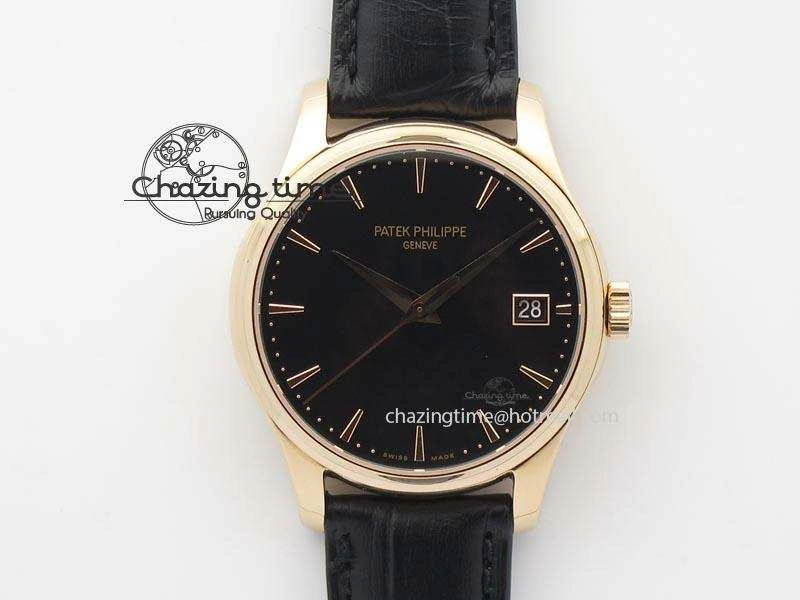 Calatrava Officer RG Bp Maker Best Edition Black Dial On Black Leather Strap MIYOTA 9015