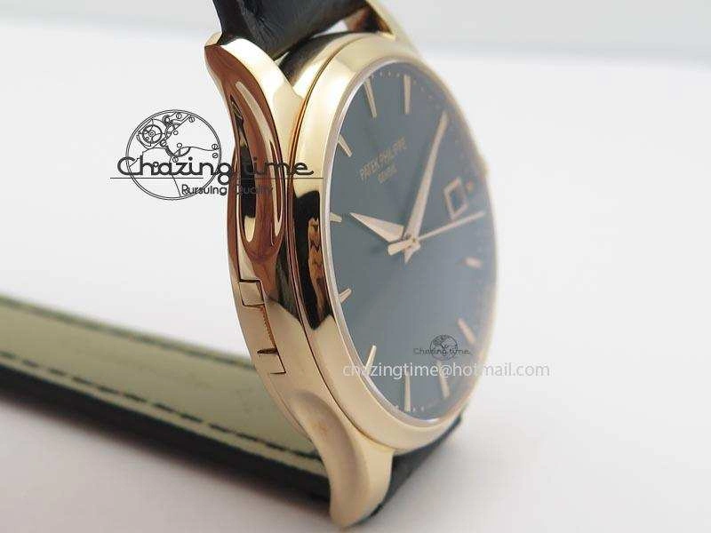 Calatrava Officer RG Bp Maker Best Edition Black Dial On Black Leather Strap MIYOTA 9015