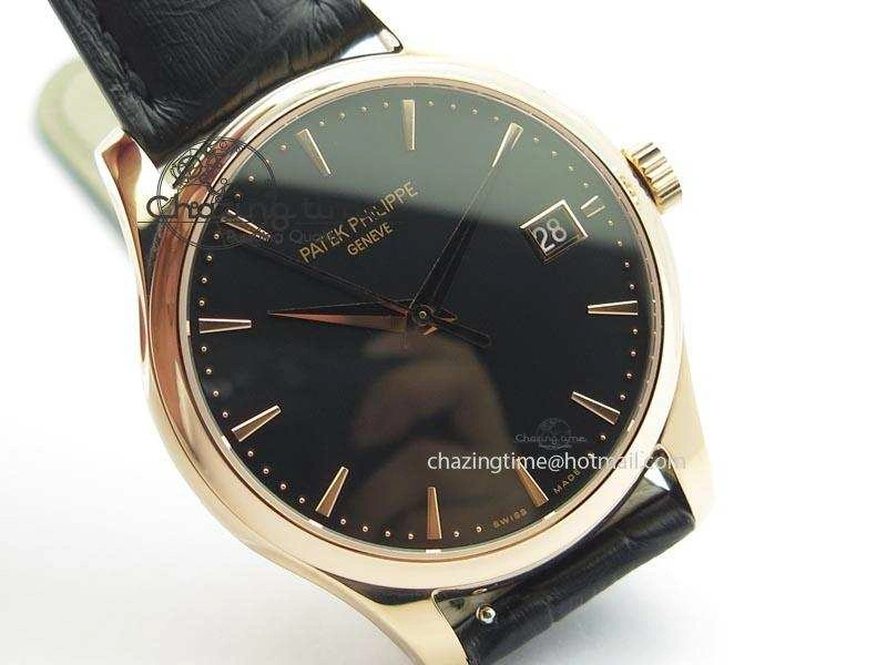 Calatrava Officer RG Bp Maker Best Edition Black Dial On Black Leather Strap MIYOTA 9015