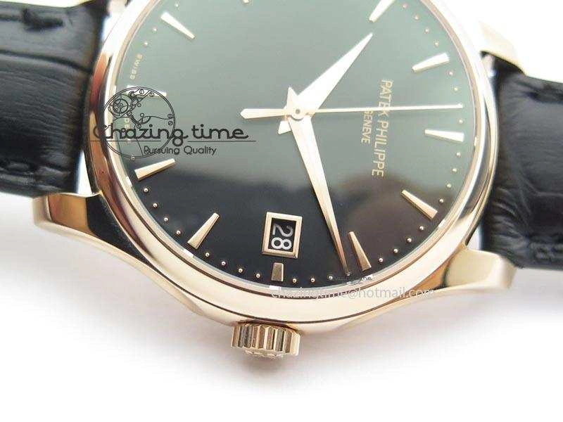 Calatrava Officer RG Bp Maker Best Edition Black Dial On Black Leather Strap MIYOTA 9015