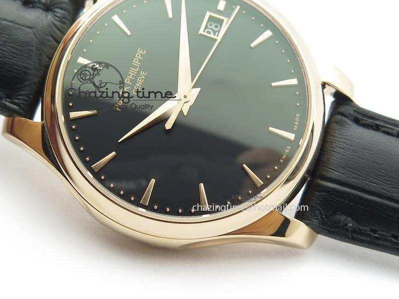 Calatrava Officer RG Bp Maker Best Edition Black Dial On Black Leather Strap MIYOTA 9015
