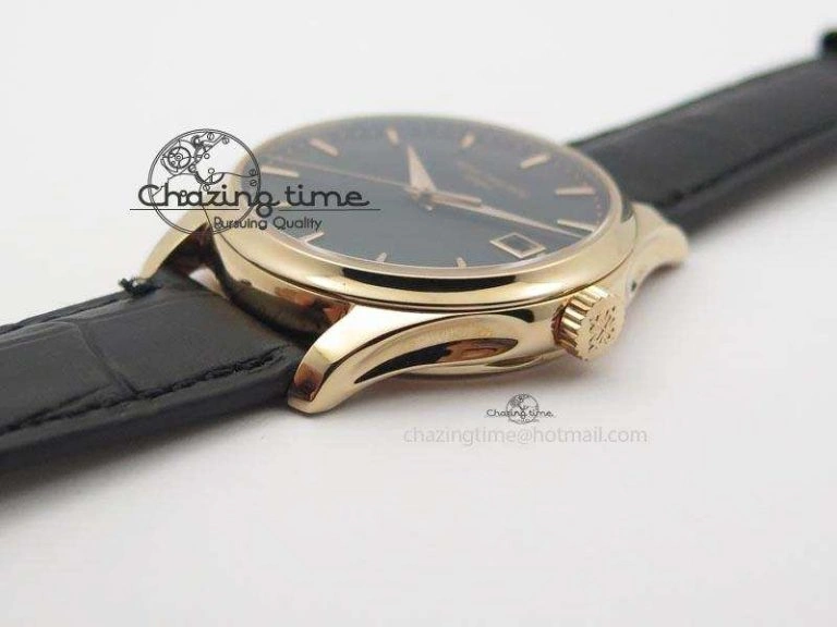 Calatrava Officer RG Bp Maker Best Edition Black Dial On Black Leather Strap MIYOTA 9015